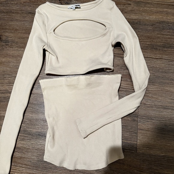 Fashion Nova Cream Snatched Top And Skirt Set - Picture 1 of 5
